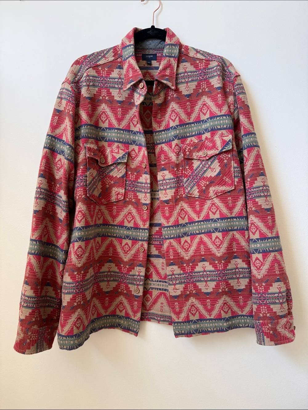 Vintage J. CREW cotton tapestry weave button shirt shacket Aztec southwest